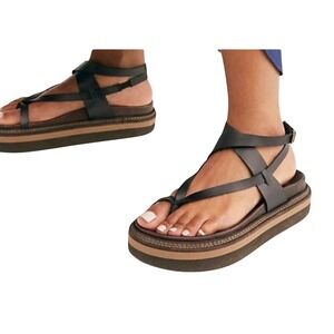 Jeffrey Campbell Marina Footbed Sandals Brown Leather Platform Size 40 / US 9